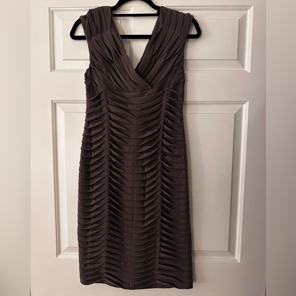Adrianna Papell Gray Pleated Midi Dress